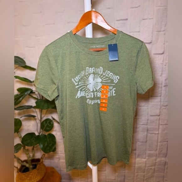 Lucky Brand Green Crew Neck Tee with Graphic Design, in Women’s Size Medium - Picture 1 of 9